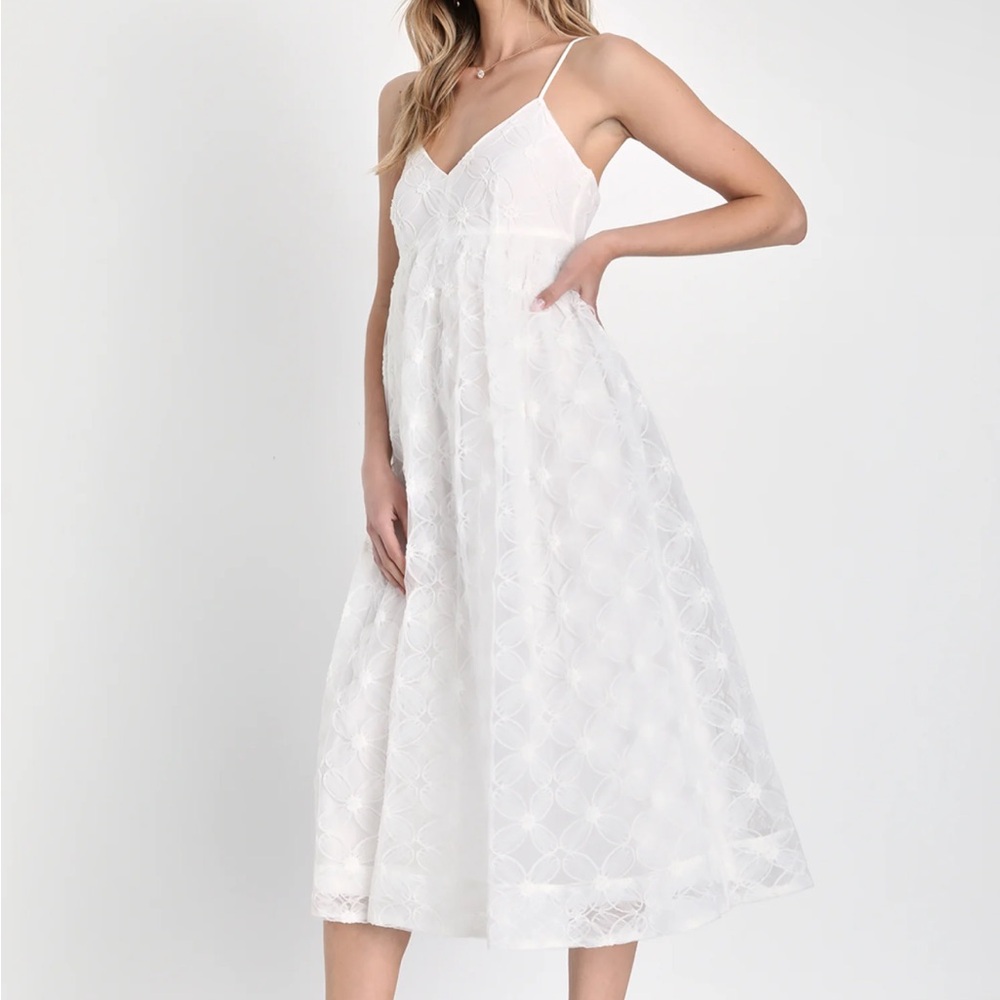 Lulus Radiate Elegance‎ Ivory Floral Tulle Midi Dress